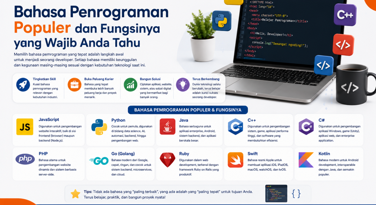 Bahasa Pemrograman Populer dan Fungsinya yang Wajib Anda Tahu
