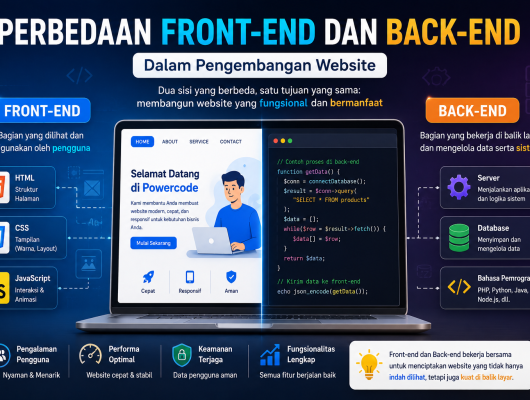 Ilustrasi perbedaan front-end dan back-end dalam pengembangan website