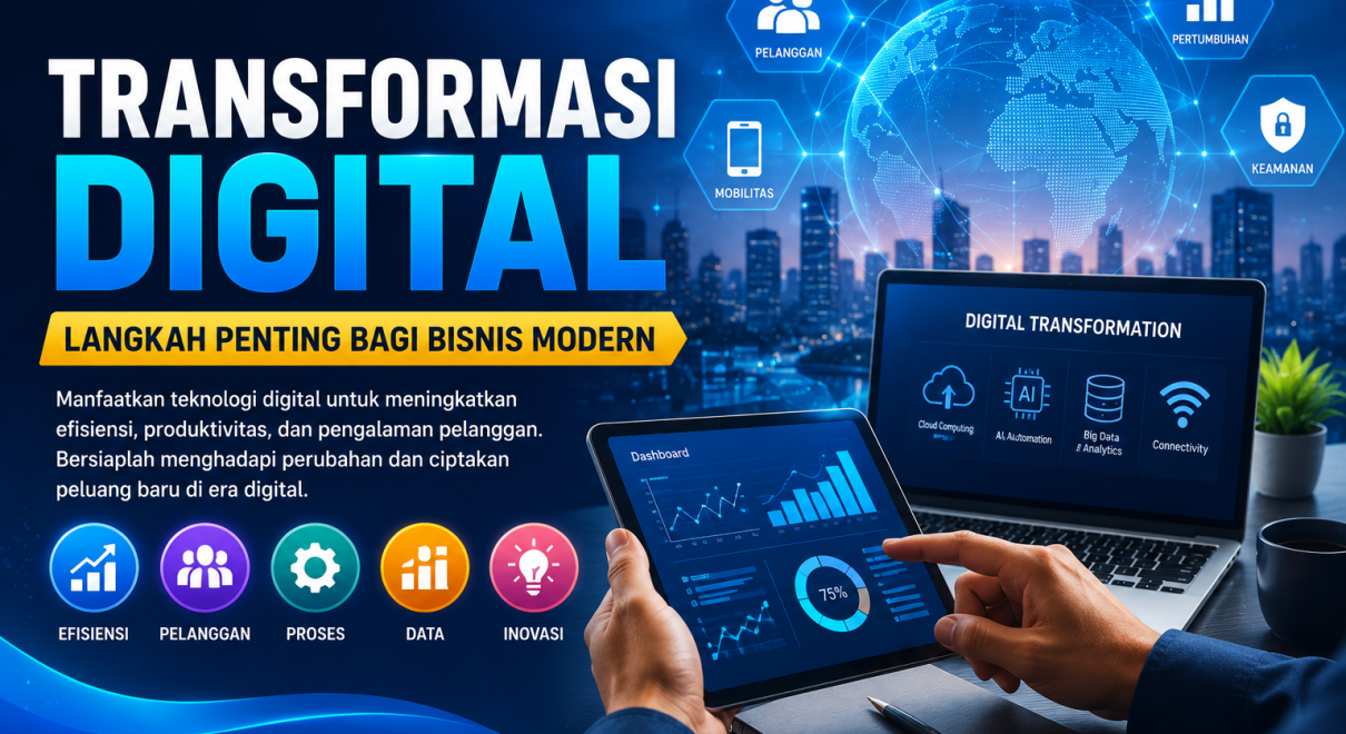 Ilustrasi transformasi digital untuk perkembangan bisnis modern