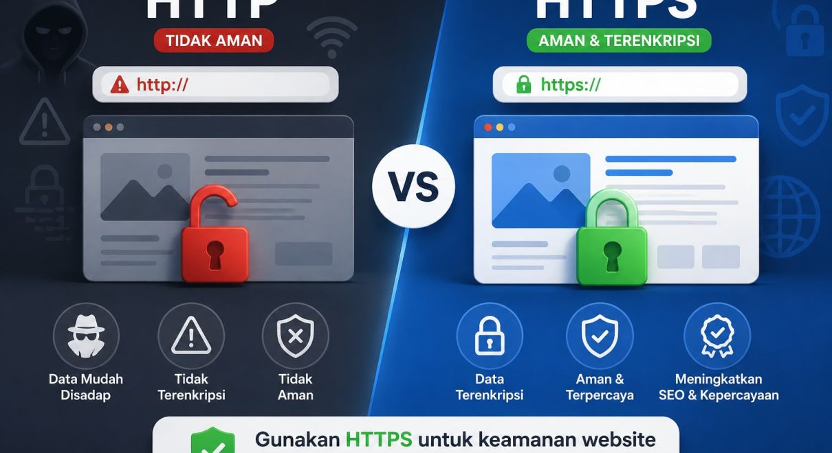 Ilustrasi perbedaan HTTP dan HTTPS pada website