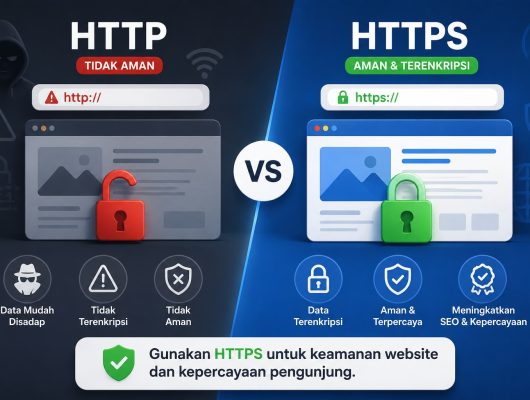 Ilustrasi perbedaan HTTP dan HTTPS pada website